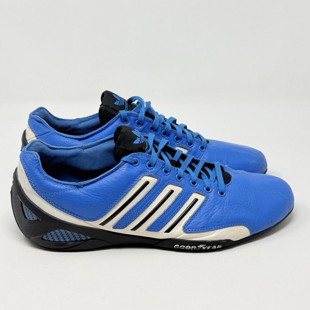 Adidas Goodyear Racing Driving Shoes Mens 10 Blue White Striped Leather 2011